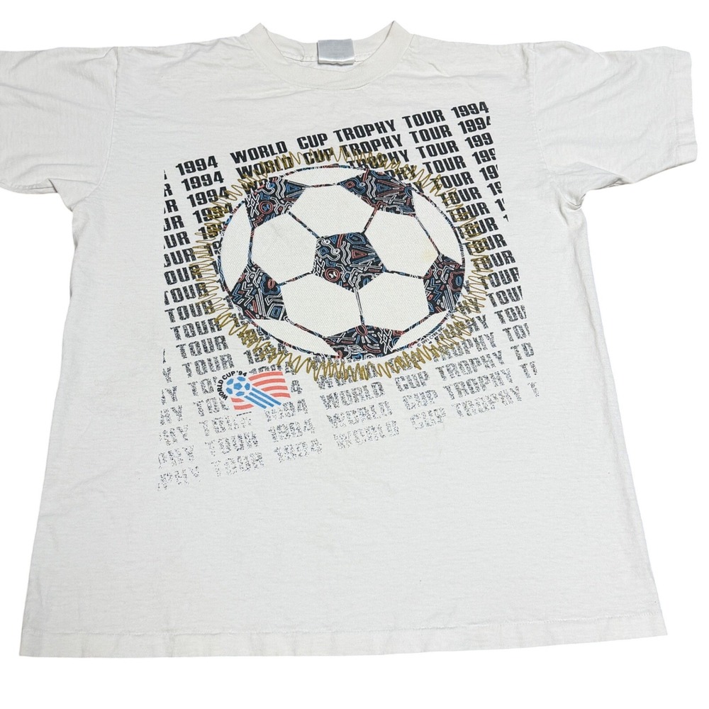 Vintage 1994 World Cup T-Shirt Trophy Tour  Mens Medium White Soccer Futbol